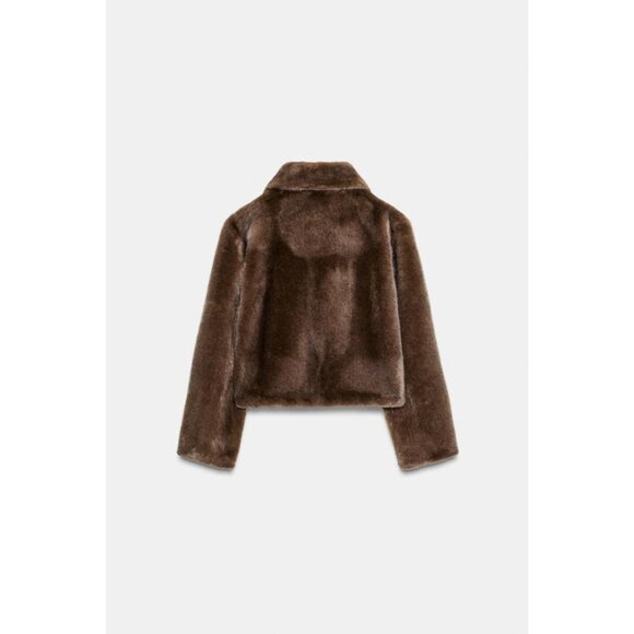 ZARA FAUX FUR SHORT COAT WITH TOGGLE FASTENERS - Picture 9 of 10